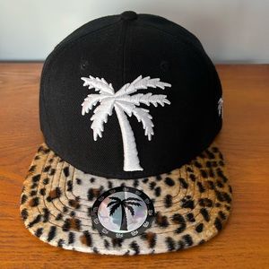 BLVD Supply Leopard Print Black Flatbill Strapback Adjustable Palm Tree Hat
